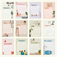 Calendar 2021 printable template psd monthly set  hand drawn lifestyle