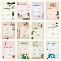 Calendar 2021 printable template vector monthly set  hand drawn lifestyle