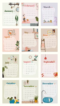 Calendar 2021 printable template vector set hand drawn lifestyle