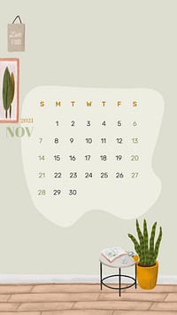 Calendar 2021 November template phone wallpaper vector hand drawn lifestyle