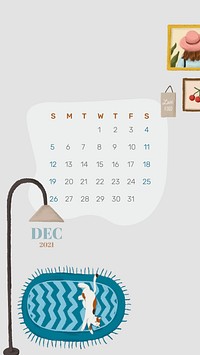 Calendar 2021 December template phone wallpaper vector hand drawn lifestyle