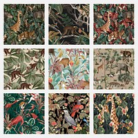 Jungle seamless pattern vector background mixed animals compatible with ai