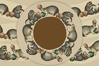 Raccoon pattern circle frame psd eating nuts in a nest