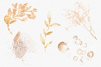 Luxury gold leaf glittery psd botanical set