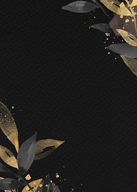 Golden leaf black card background psd