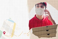 Delivery man delivering pizza psd online food service