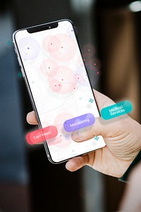 Smartphone screen mockup psd with Covid 19 tracking app