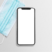 Smartphone screen mockup psd with medical mask
