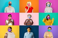 Diverse people wearing face mask photo montage