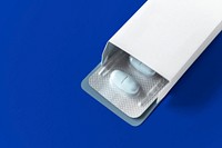 White medicine box on blue background