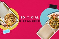 Social distancing dinner template psd eating pizza with space in the new normal way