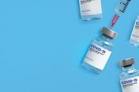 Vaccine vial mockup with a needle syringe background