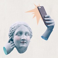 Greek selfie goddess statue psd social media addiction mixed media