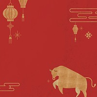 Year of ox vector red border background