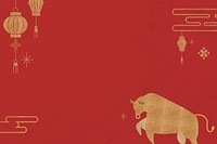 Year of ox vector red border background