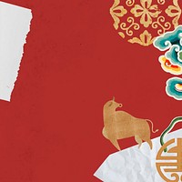 Year of ox psd red border Chinese oriental background