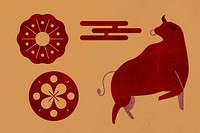 Lunar New Year 2021 psd Ox red stickers collection