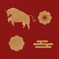 Lunar New Year 2021 psd Ox golden stickers set
