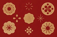 Chinese New Year fireworks psd gold design elements set