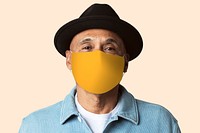 Mature man wearing mask psd mockup for Covid-19 campaign studio shoot