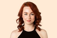 Beautiful woman face psd mockup portrait on cream background