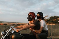 Bikers wearing masks in the new normal lifestyle