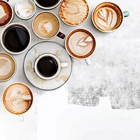 Coffee mugs on an abstract white and gray background