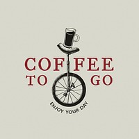 Editable coffee shop logo psd business corporate identity with text and monocycle