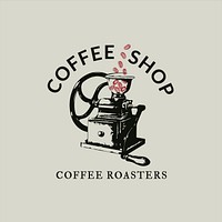 Editable coffee shop logo psd business corporate identity with text and retro manual coffee grinder