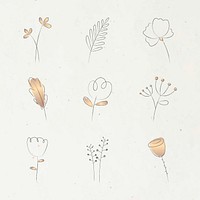 Aesthetic doodle flower set vector on beige background