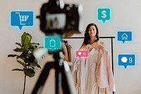 Woman live streaming psd for online shopping campaign