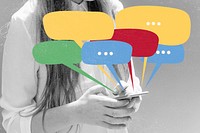 Colorful speech bubbles psd teenager texting for social addiction campaign