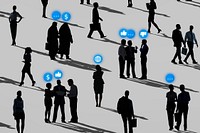 Business people networking psd in silhouette social media remix