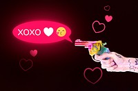 ‘Xoxo’ flirty text psd person firing colorful gun media mix