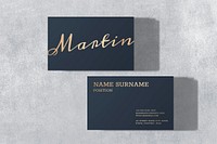 Luxury business card mockup psd in dark blue with front and rear view