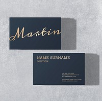 Luxury business card mockup psd in dark blue with front and rear view