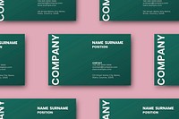 Green business card mockup vector set in flatlay