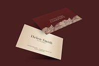 Luxury business card mockup psd in red and gold tone with front and rear view