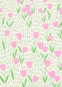 Pink tulip field psd background line art poster