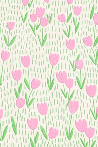 Pink tulip field psd background line art social media banner