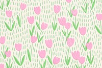 Pink tulip field vector background line art banner