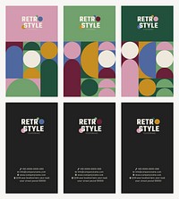 Retro business card template vector set