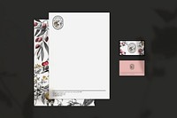 Editable business invitation mockup psd and card in floral vintage theme for cosmetic brands