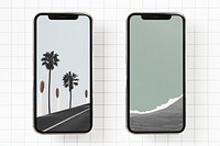 Phone mockups psd with minimal nature scene wallpaper
