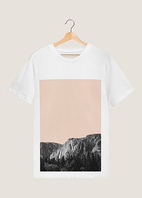 Tee mockup psd of grayscale mountain