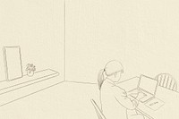 Home office background psd career in new normal simple line drawing