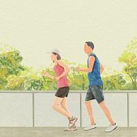 Jogging background psd outdoor exercise color pencil illustration