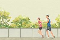 Jogging background psd outdoor exercise color pencil illustration