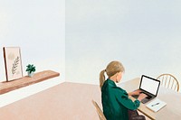 Remote working background vector in the new normal color pencil illustration