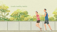 Outdoor jogging editable template psd with quote, create healthy habits